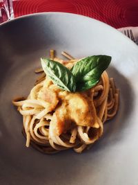 High angle view of food in plate