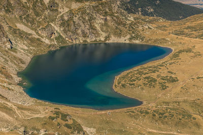 High angle view of water flowing over land