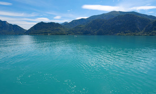 Scenic view of sea against blue sky