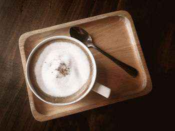 High angle view of coffee on table