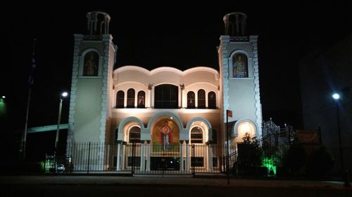 Low angle view of illuminated building