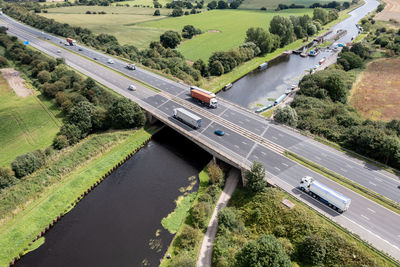 High angle view of car on road