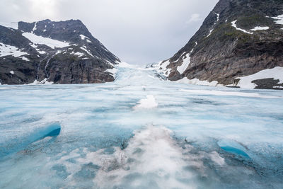 Scenic view of snow covered mountains