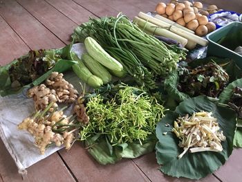 High angle view of vegetables in market