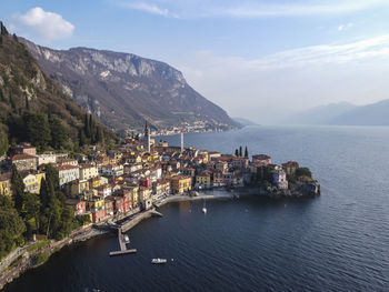 Aerial view of varenna a village on lake como