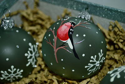 Close-up of christmas decorations on table