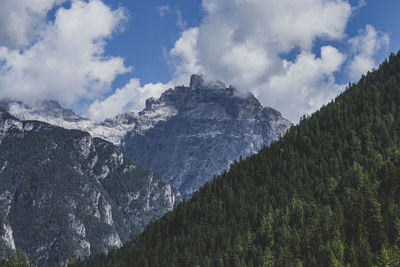 Scenic view of mountains against sky during winter