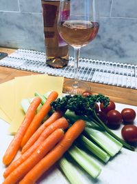 High angle view of vegetables on table