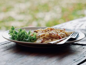 Close-up of meal served on table