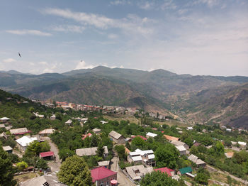 High angle view of houses and buildings in alaverdi against sky