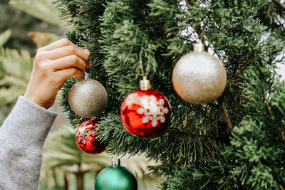 Close-up of christmas decoration hanging on tree