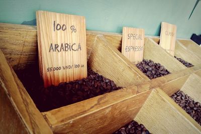 Close-up of coffee beans for sale 