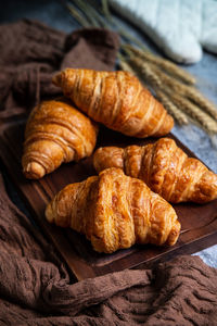 High angle view of croissants on tray