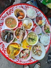 High angle view of food on table