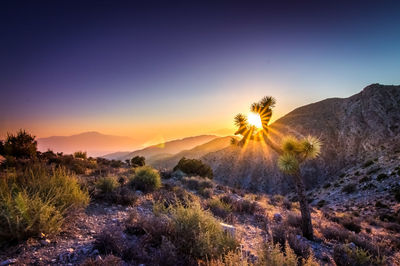 Scenic view of silhouette mountains against sky at sunset