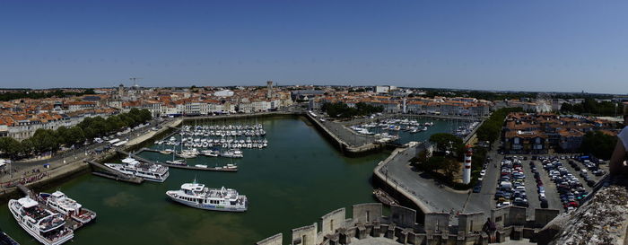 High angle view of buildings in city