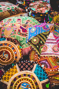 Full frame shot of traditional handicrafts at market stall