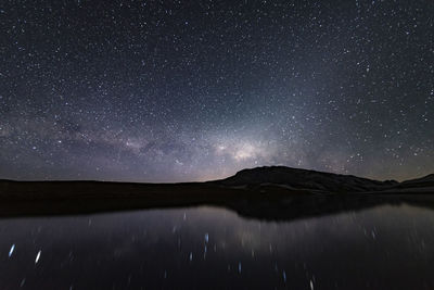 Scenic view of lake against sky at night