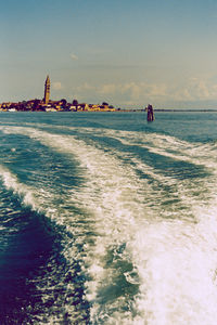 Scenic view of sea against clear sky
