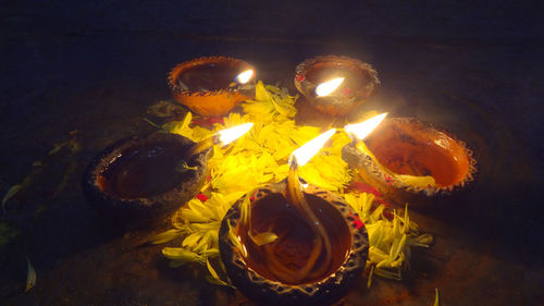 High angle view of illuminated flower