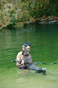 Duck swimming in lake