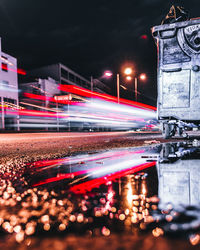 Light trails on road at night