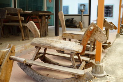 Close-up of wooden rocking chair