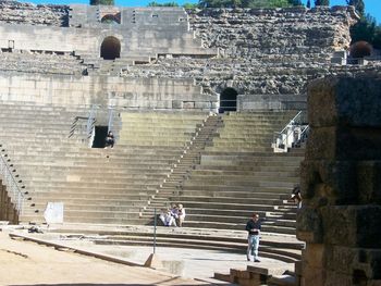 Low angle view of roman theatre in merida