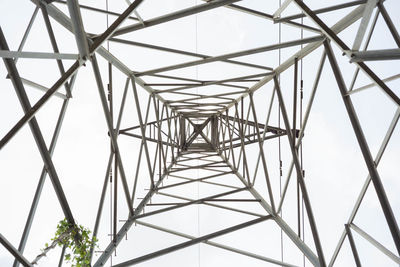 Low angle view of electricity pylon against sky