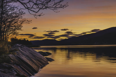 Scenic view of lake against sky during sunset