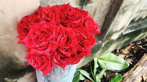 Close-up of red rose bouquet