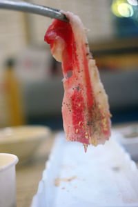 Close-up of ice cream cone on table