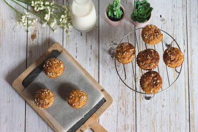 High angle view of food on table