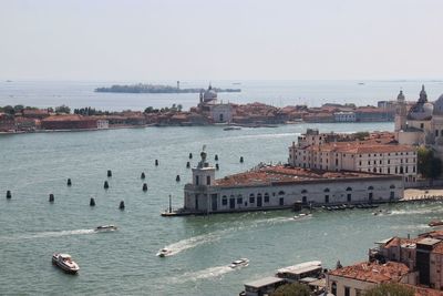 High angle view of buildings in city