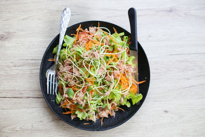 High angle view of vegetables in bowl on table