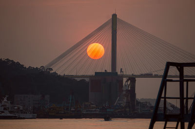 View of suspension bridge against sky during sunset