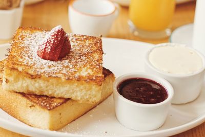 Close-up of breakfast served on plate