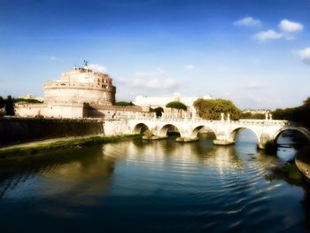 Arch bridge over river