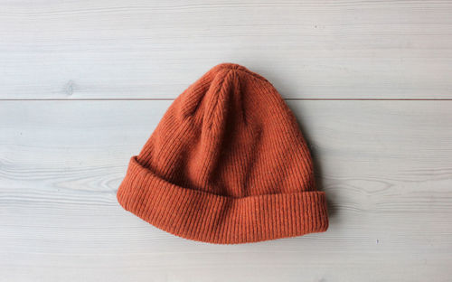 Close up of red knit hat