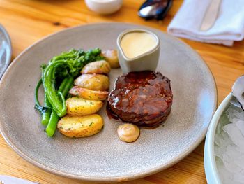 Close-up of food in plate on table