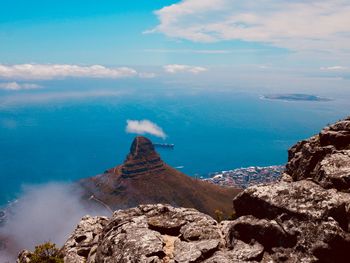 Scenic view of rocks in sea against sky