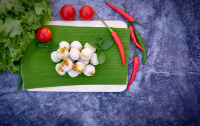 High angle view of fruits on table