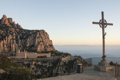 Montserrat monastery get lighted by early light of sunrise, catalunya, spain