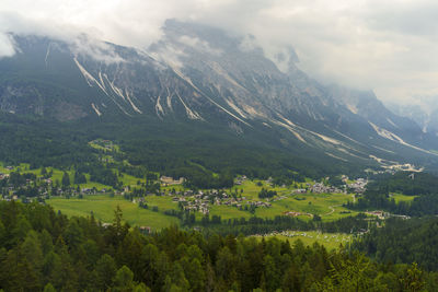 Scenic view of landscape and mountains against sky