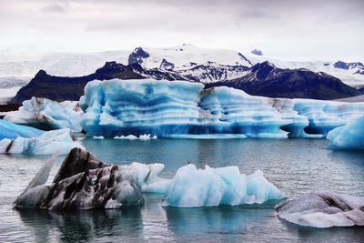 Scenic view of frozen sea against sky