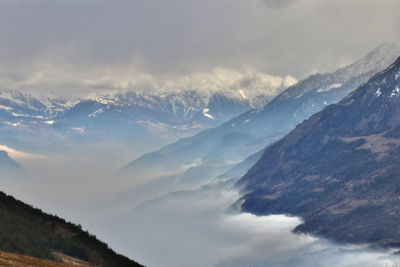 Scenic view of snowcapped mountains against sky