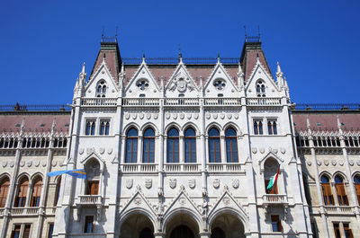 Low angle view of building against blue sky