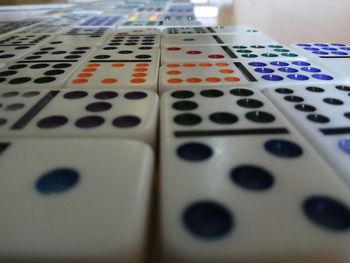 Close-up of piano keys on table