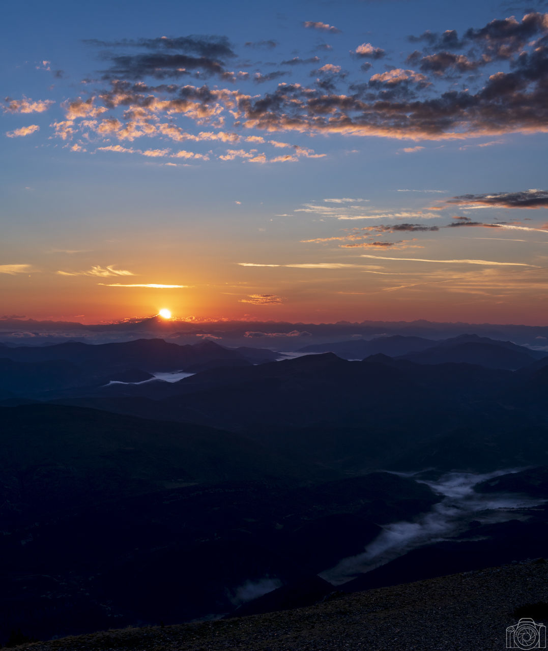 sky, beauty in nature, sunset, scenics - nature, cloud - sky, mountain, tranquil scene, tranquility, environment, landscape, nature, non-urban scene, no people, idyllic, orange color, mountain range, sun, outdoors, sunlight, majestic