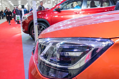 Close-up of red vintage car